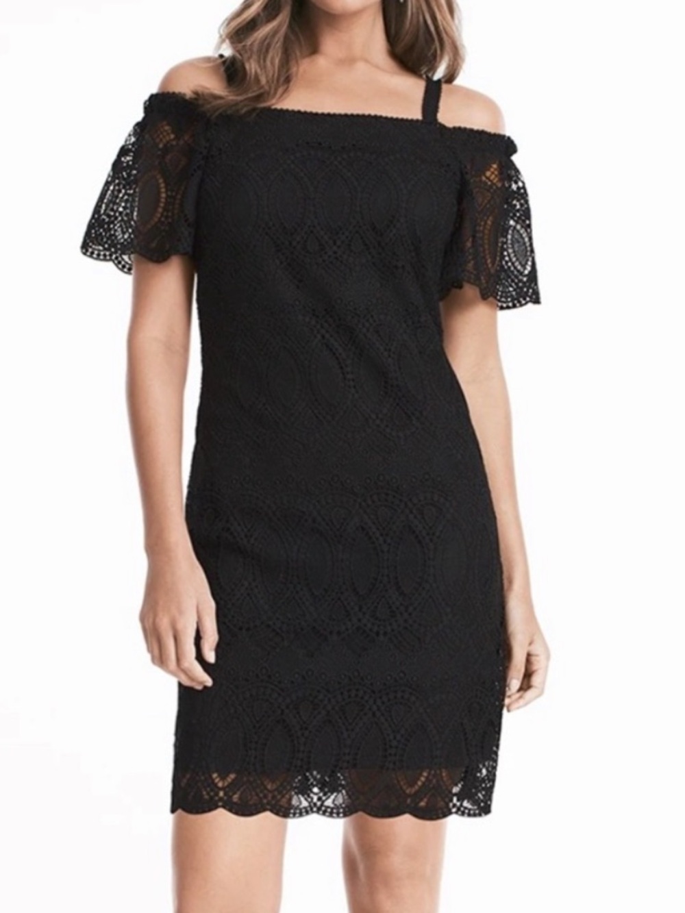 White House Black Market Black Lace Off-Shoulder Mini Dress